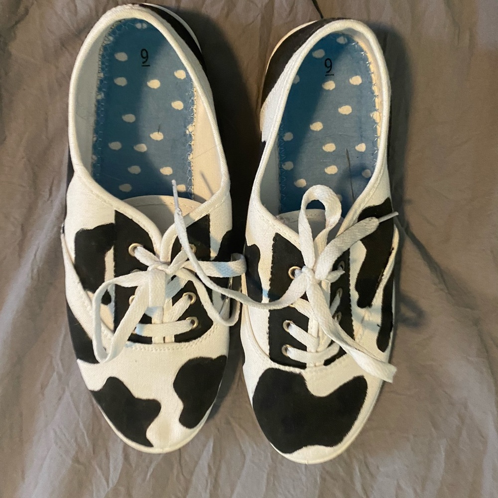hand painted cow print shoes